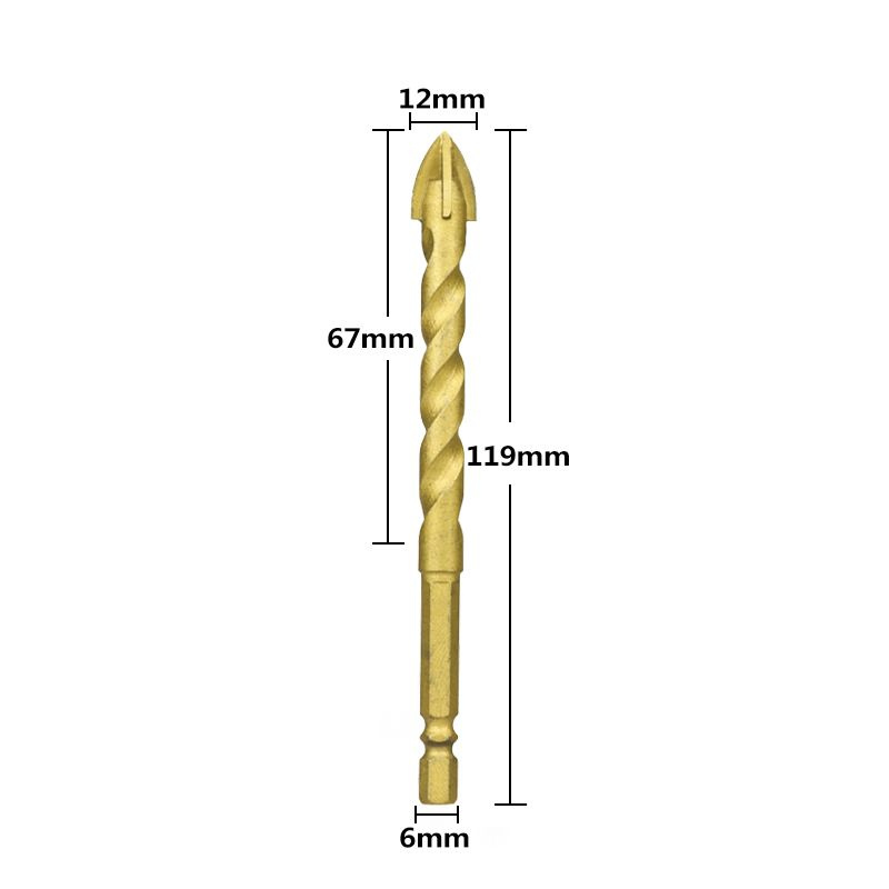 Сверло по стеклу, кафелю и керамике диаметром 12мм из твердого сплава с шестигранным хвостовиком и 4 #1