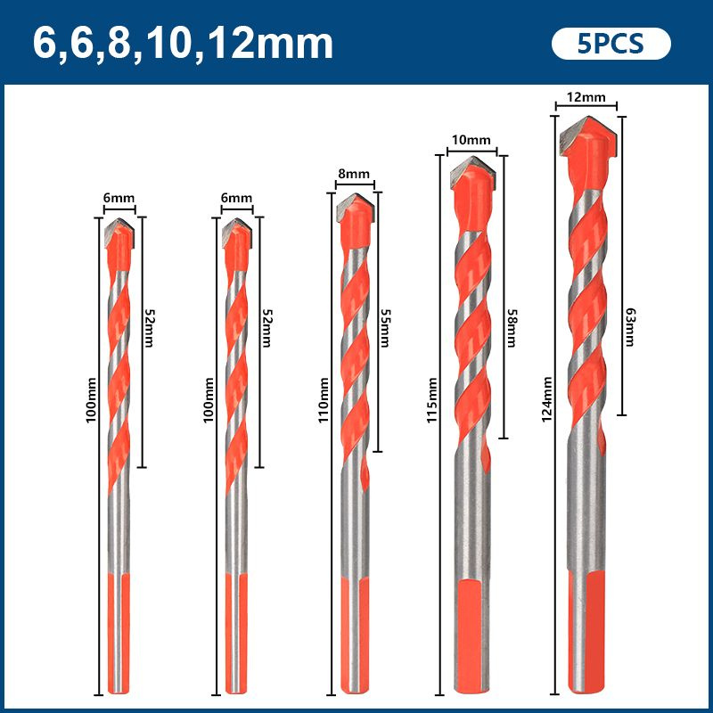 Набор свёрл XCAN по плитке, металлу и бетону, 6-12мм, 5 шт #1