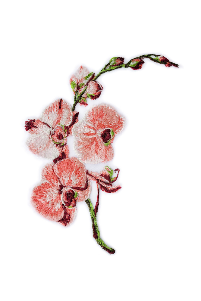 Вышитая пришивная нашивка "Орхидея_REV" розовая #1