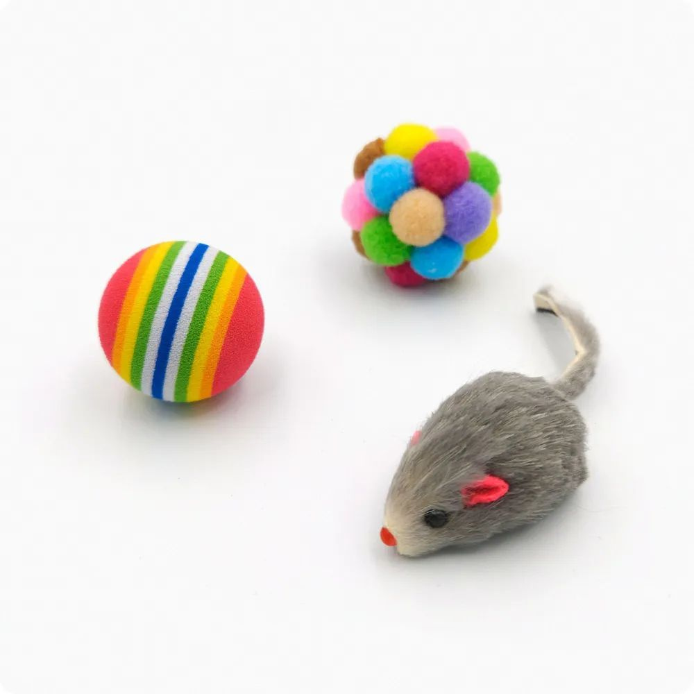 Три игрушки ДЛЯ КОШЕК с кошачьей мятой: мышка погремушка, мягкий мячик ...