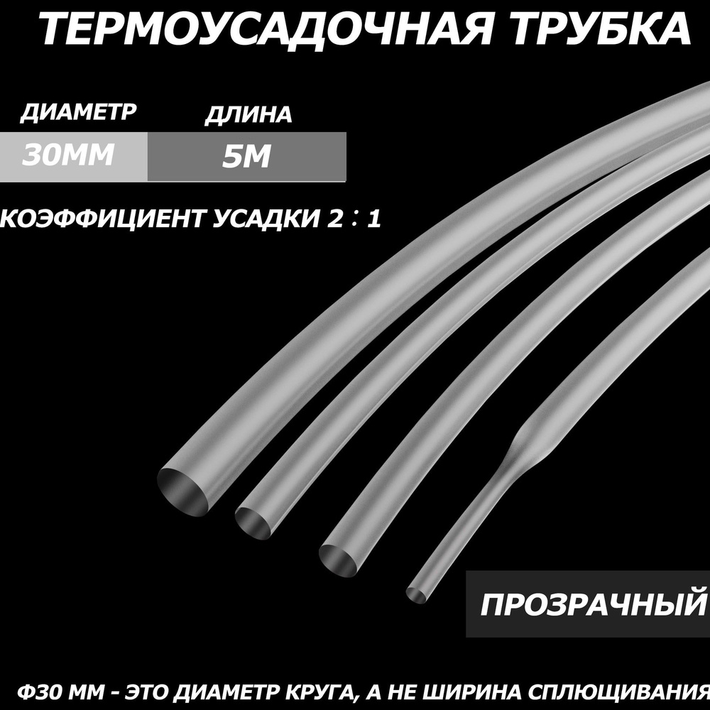 2-кратная термоусадочная трубка, 30 мм, прозрачный, длиной 5 метров  #1