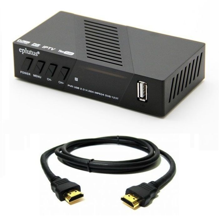 Цифровая DVB-T2 приставка Eplutus DVB-123T (питание от сети 220В и от прикуривателя 12В) + Кабель HDMI #1