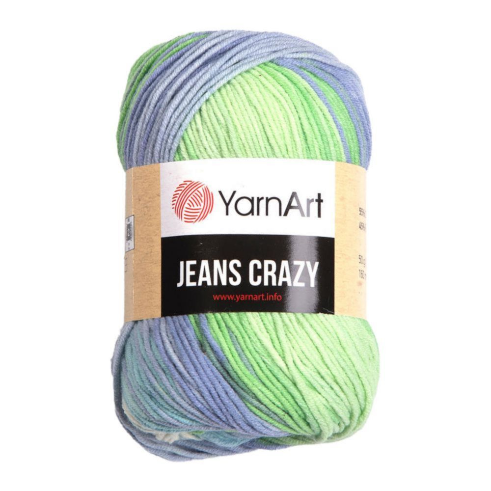 Пряжа для вязания YarnArt Jeans crazy 8208 голубой салатовый 50 гр/160 м 55% хлопок, 45% полиарил  #1