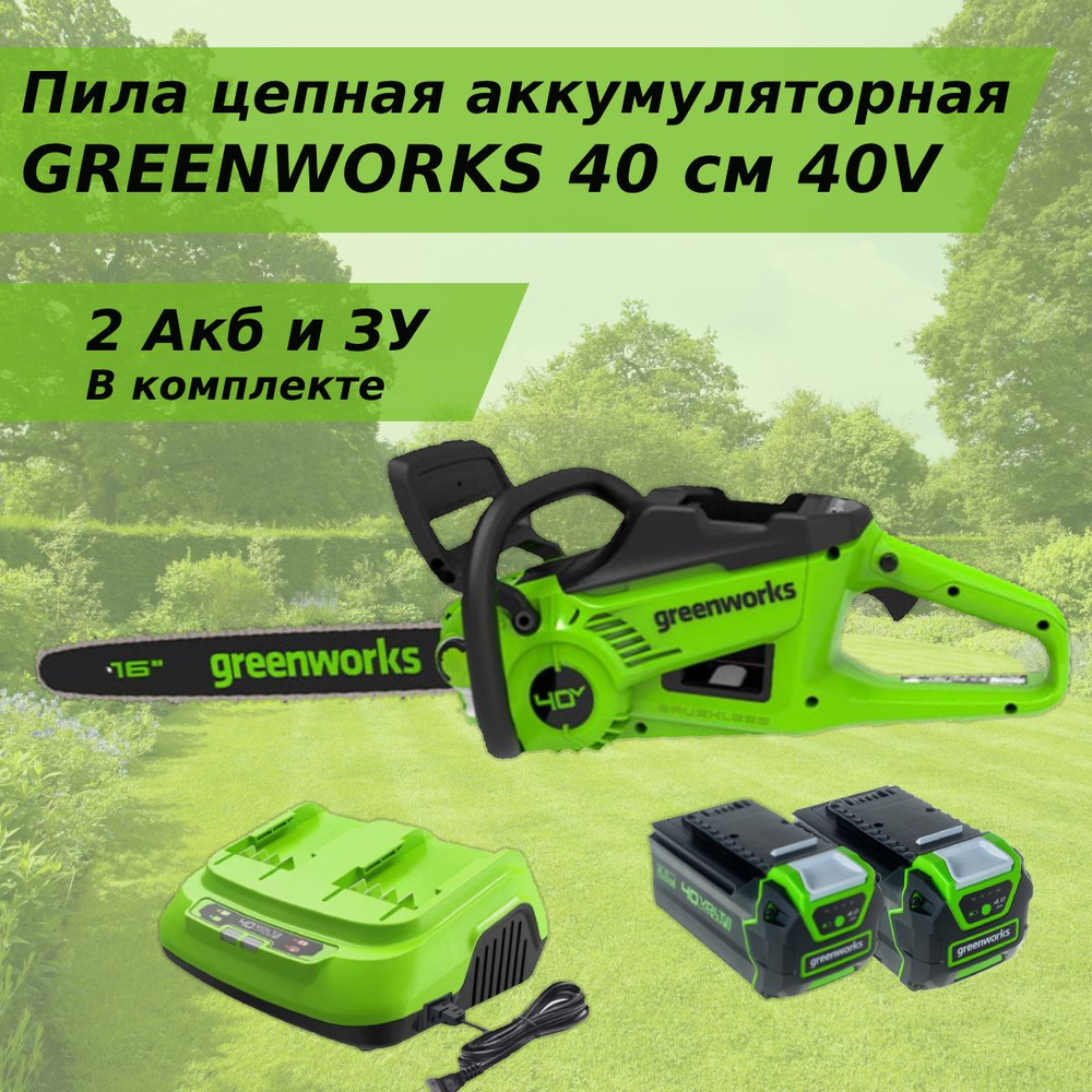 Пила аккумуляторная цепная Greenworks 40 см 40V GD40CS20X #1