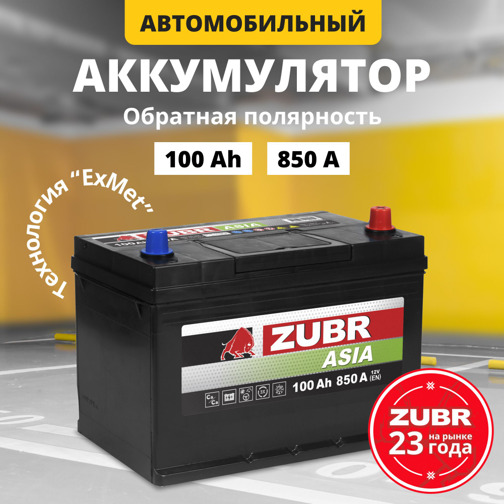 Аккумулятор автомобильный 12v 100 Ah ZUBR Premium Asia 100 Ач 850 А  обратная полярность 303x175x225 стартерный акб для автомобиля, машины  (нижний ...