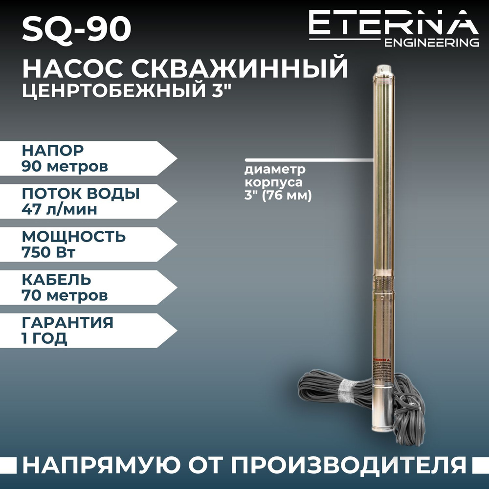 Насос скважинный ETERNA SQ-90 (2800 л/ч, 90 м, 750 Вт, для скважины) -  купить по выгодной цене в интернет-магазине OZON (1382663981)