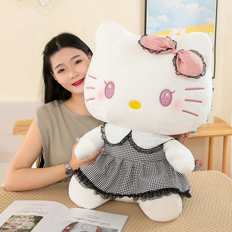 Мягкая игрушка Китти (Hello Kitty) в розовом клетчатом платье, 40 см  #1