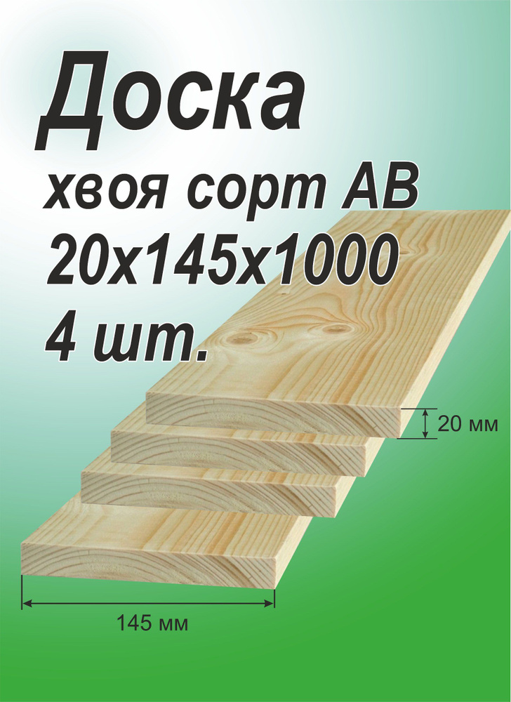 Доска строганная деревянная 20х145х1000, 4 штуки #1