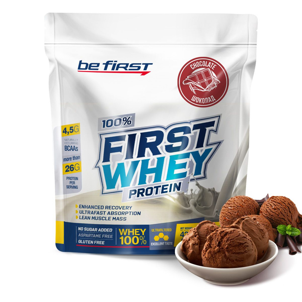 Протеин сывороточный для набора мышечной массы Be First 100% First Whey Protein Instant 420 гр, шоколад #1