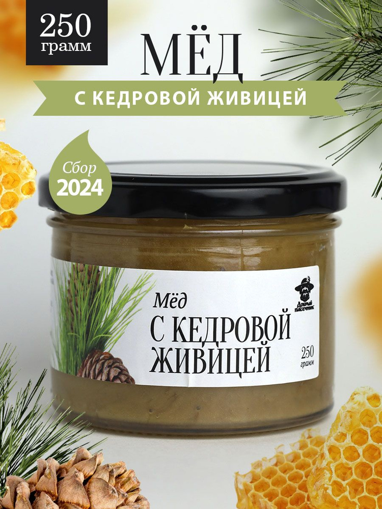 Мед с кедровой живицей 250 г в стеклянной банке, для иммунитета, вкусный подарок  #1