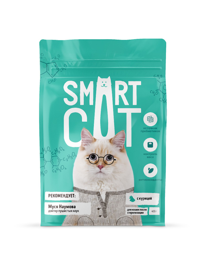 Smart Cat Sterilized с Курицей корм сухой для стерилизованных кошек и кастрированных котов, 400 г / Смарт #1