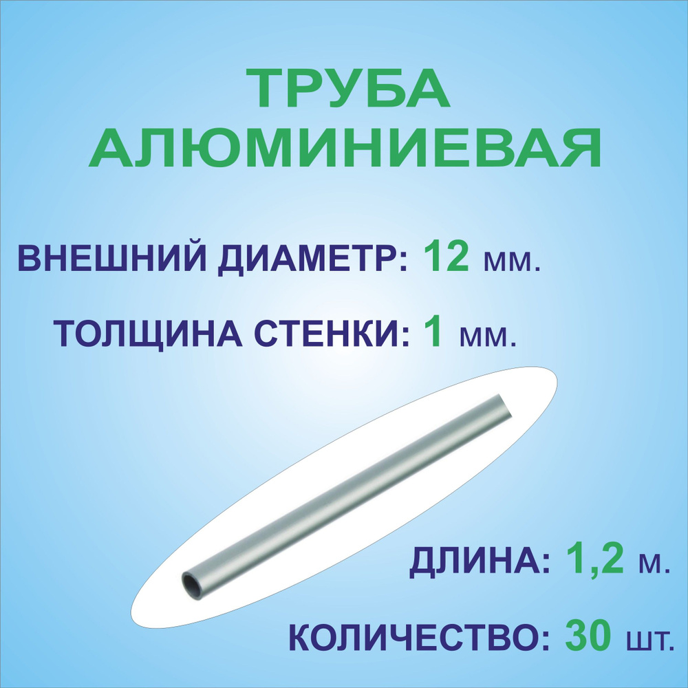 Труба алюминиевая круглая 12х1х1200 мм. ( 30 штук по 1,2 метра ) сплав АД31Т1, трубка 12х1 мм. внешний #1