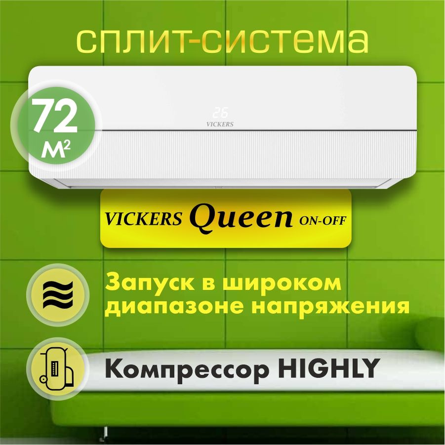 Сплит-система VICKERS QUEEN VC-24HE new кондиционер для БОЛЬШОГО помещения, надежный компрессор, комплект #1