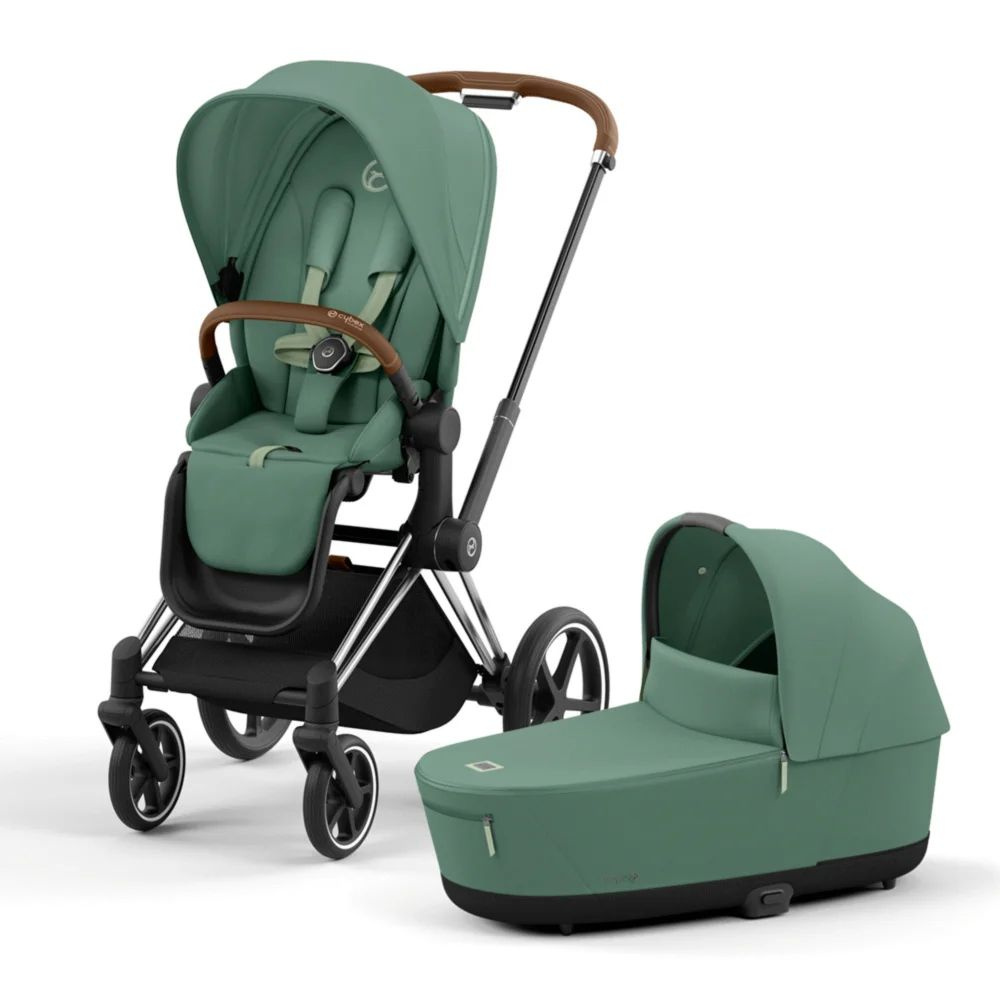 Универсальная коляска 2 в 1 Cybex Priam IV, цвет Leaf Green зеленый на шасси Chrome Brown, с рождения #1