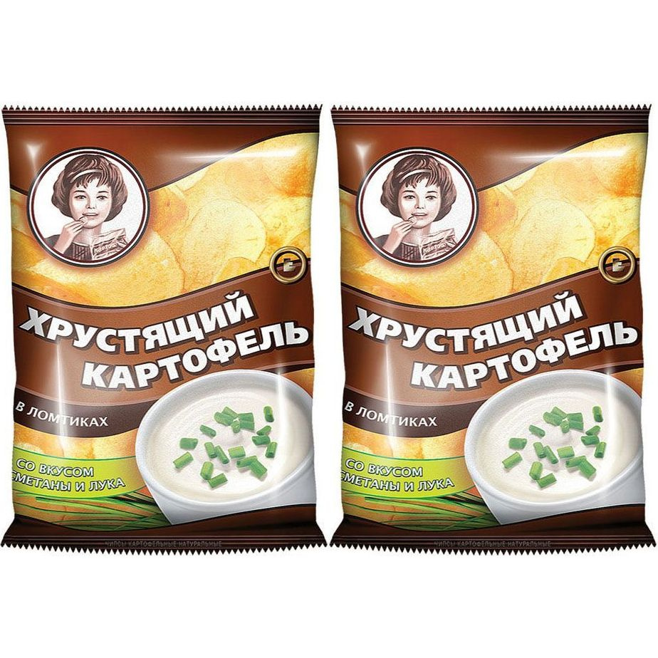 Чипсы картофельные Хрустящий картофель сметана и лук 40 г, набор: 2 штуки  #1