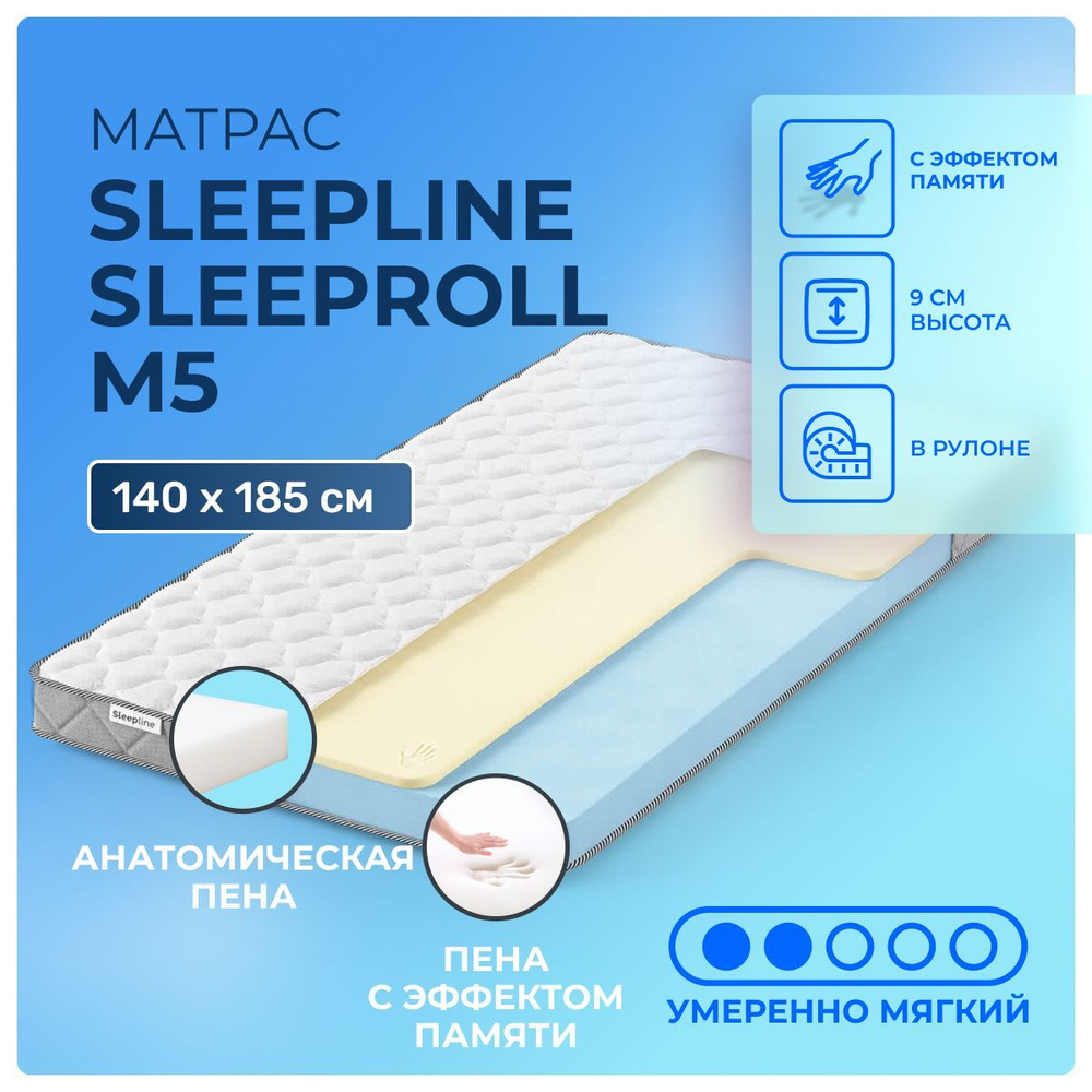 Матрас 140х185 Sleepline SleepRoll M5, беспружинный, двусторонний с разной жесткостью, полумягкий, memory #1