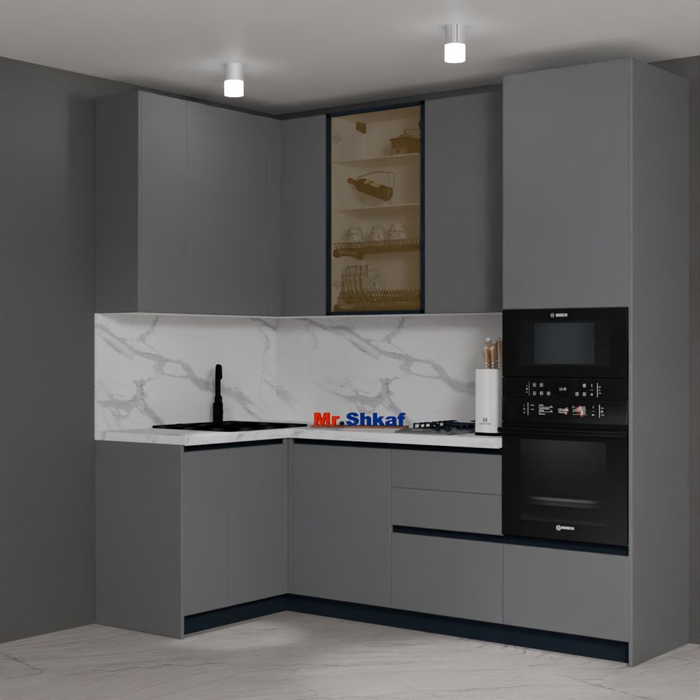 Кухонный гарнитур угловой, большой IDEA лофт с пеналом в цвете Графит ...