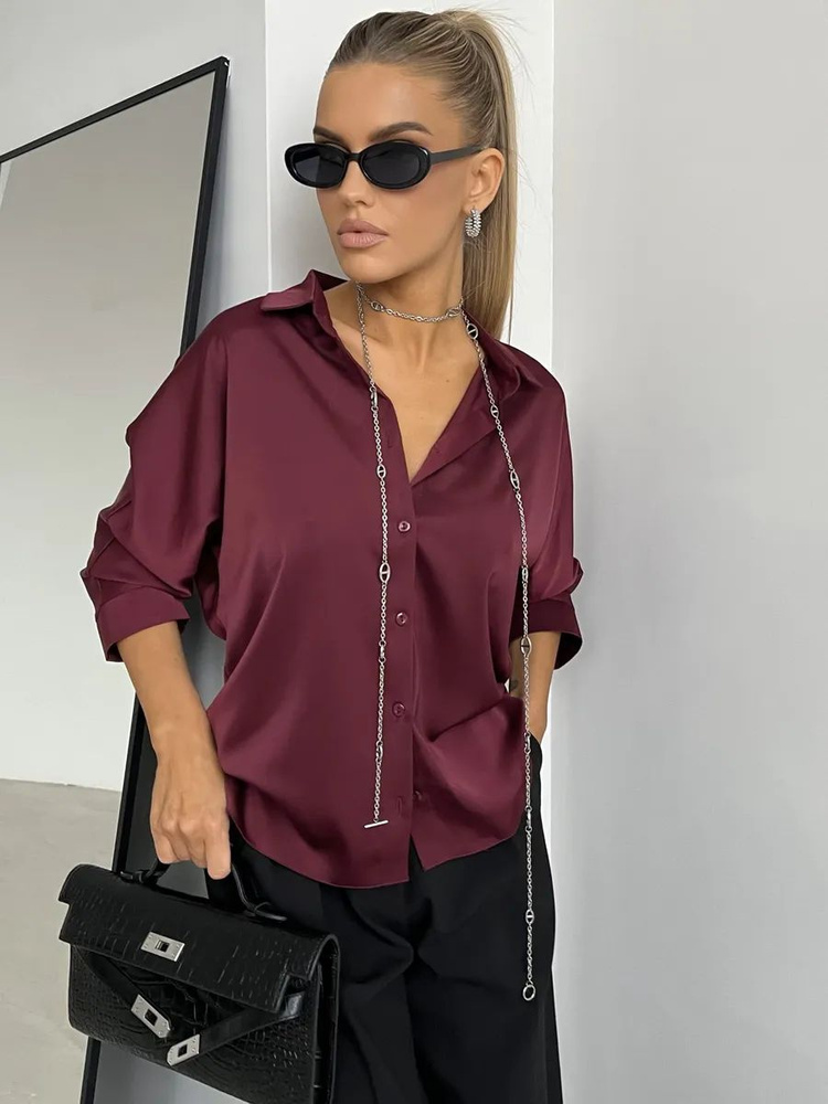 Блузка Женский Alesta Bis бордовый Полиэстер, Вискоза Воротник Средний ...