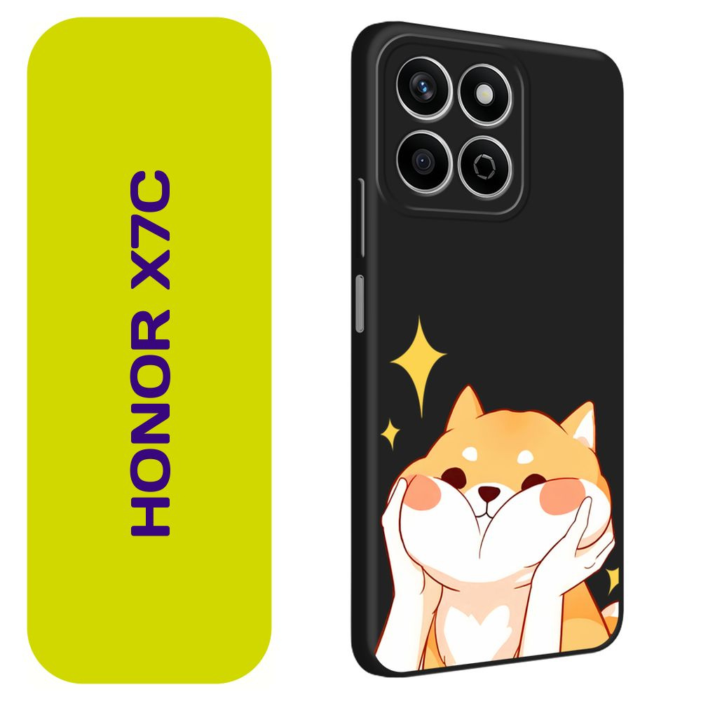 Матовый силиконовый чехол на Honor X7C / Хонор X7C "Сладкий песик", черный  #1