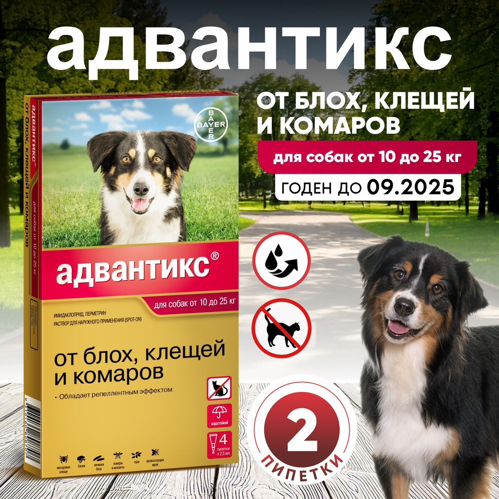 Капли для собак Адвантикс 2 пипетка без упаковки. для собак весом от 10 до 25 кг , против блох, иксодовых #1