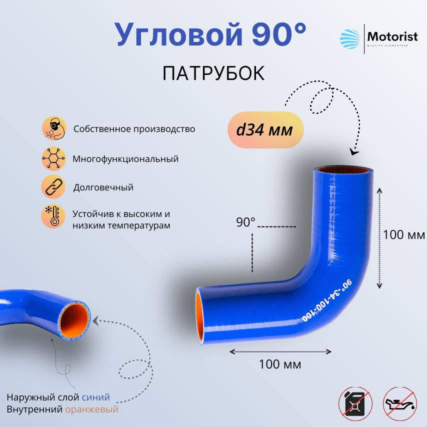 Motorist Патрубок охлаждения, 100 мм, арт. 90° L100*100 d034 #1