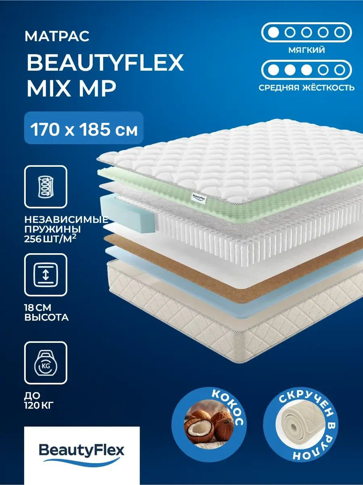 Пружинный матрас 170х185 BeautyFlex Mix на блоке S500, мягкий и cредне-жёсткий, массажный эффект, с ППУ #1
