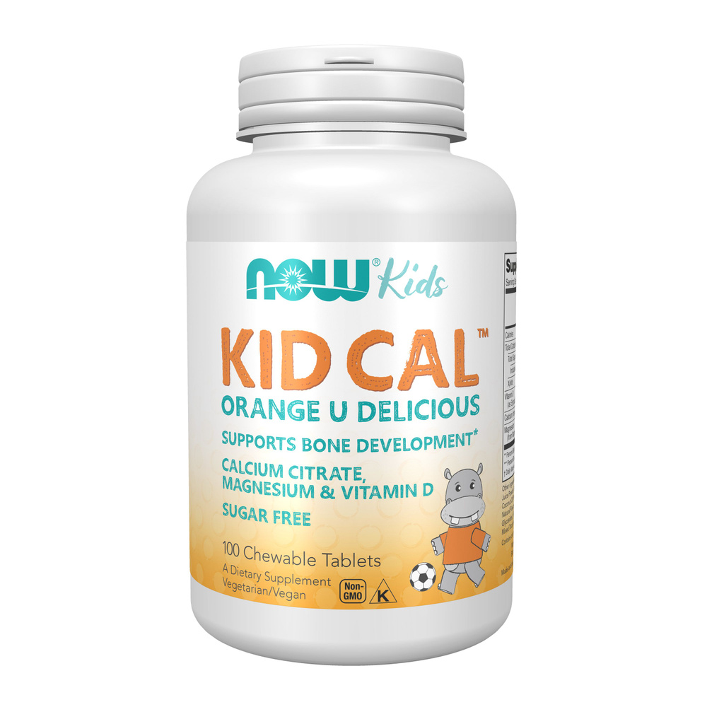 NOW KID-CAL CHEWABLE CALCIUM, Витамины для детей, 100 пастилок со вкусом Апельсина, Кальций для здоровья #1