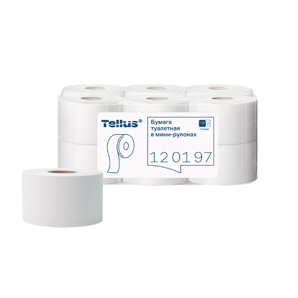 Туалетная бумага Tellus (Tork) Universal, в рулонах, система T2, 200 м, 1сл., белая, 2 рулона (арт: 120197) #1