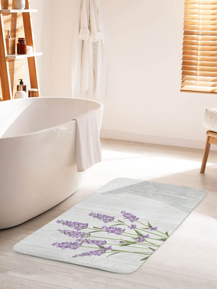 Коврик для ванной комнаты и туалета противоскользящий "Лаванда у забора" 60х100 см, JoyArty #1