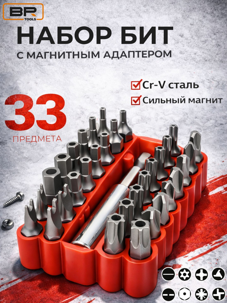 Набор бит  33 предмета с адаптером в футляре (БМ)