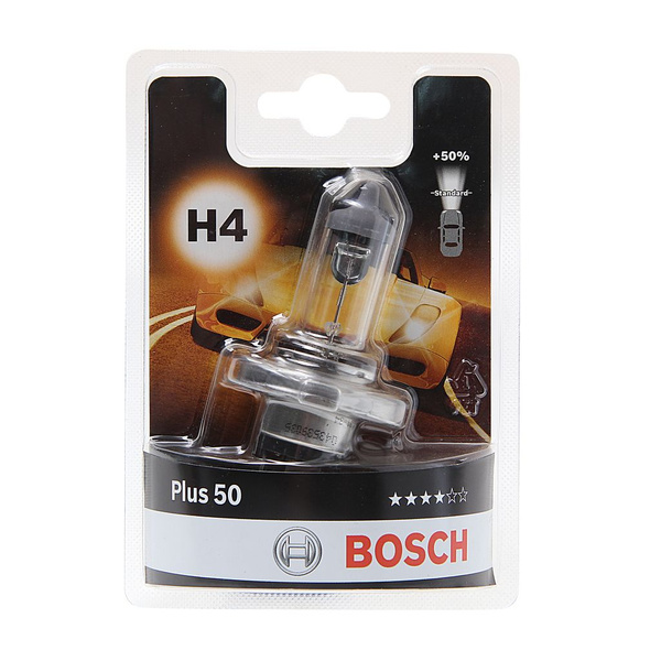 BOSCH Лампа галоген PLUS 50 (блистер 1шт) H4 12V 60/55W P43t