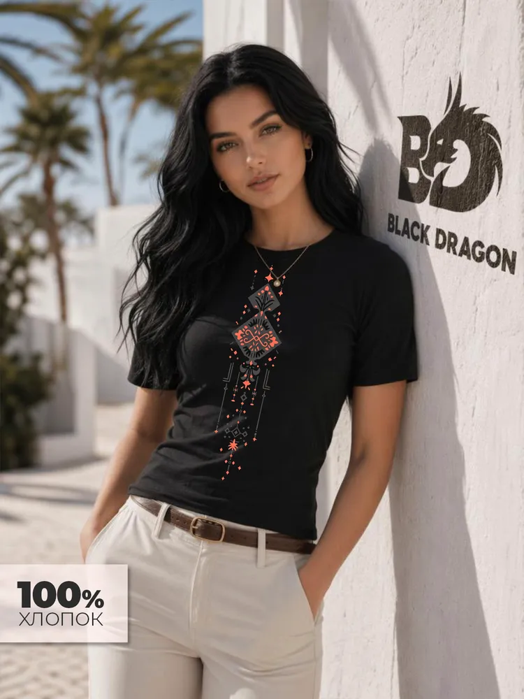 Футболка Black Dragon 100% хлопок с легким принтом базовая 1 шт