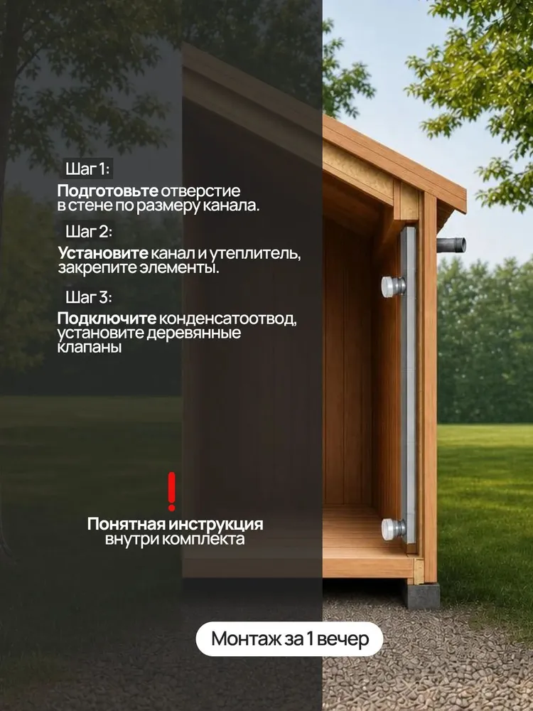 Вентиляция для бани и сауны в стену, система Басту, прямоугольная труба из нержавейки, Теплов и Сухов, вариант, фото 4