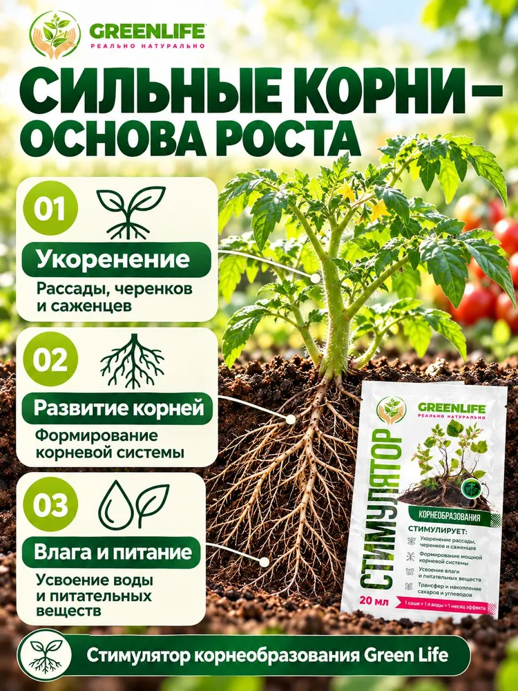 Green Life Набор саше стимулятор корнеобразования 4шт / удобрение для растений /, 4 шт, фото 4