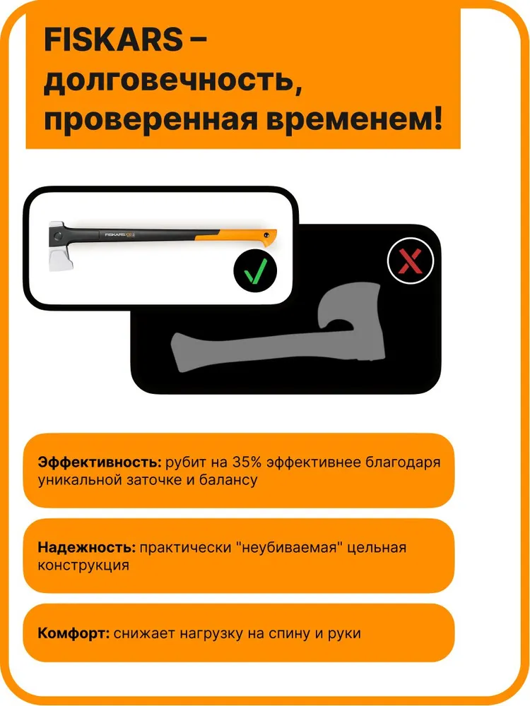 Fiskars X32 L Топор колун для дров 2,4 кг (1069108), 2,4 кг, фото 2