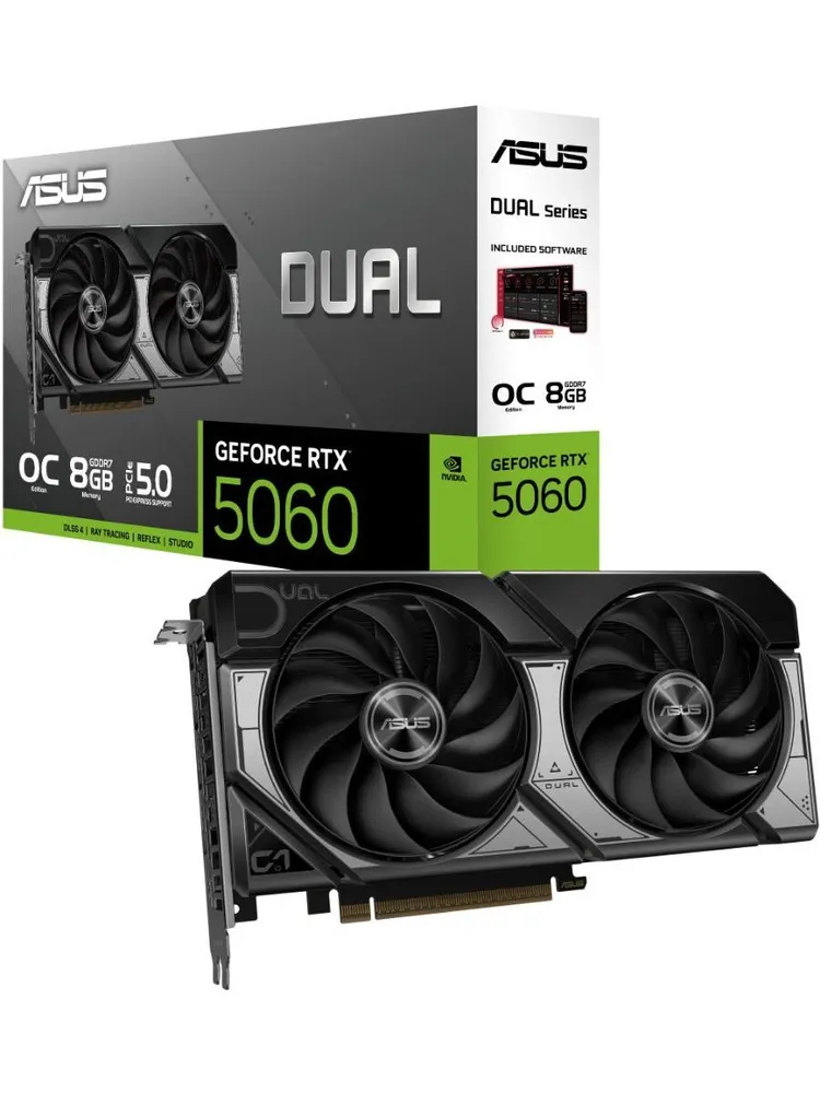 ASUS Видеокарта GeForce RTX 5060 Dual OC Edition GDDR7 8 ГБ (90YV0N12-M0NA00), LHR
