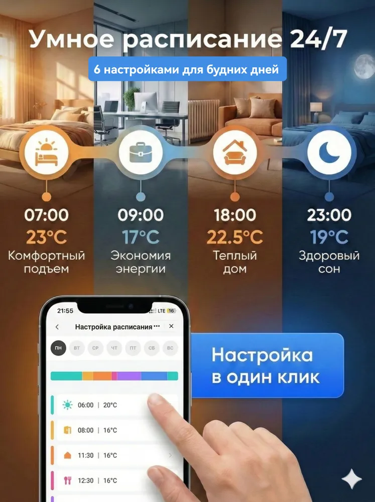 Умный терморегулятор для радиатора WiFi, умная термоголовка с Алисой и управлением смартфоном, с датчиком открытого окна и 6 адаптерами, вариант, фото 2