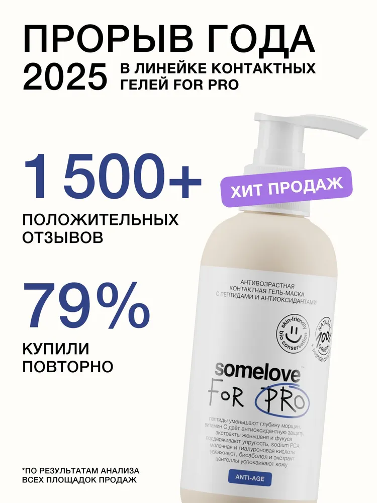 Somelove Гель маска для микротоков для лица антивозрастная с пептидами и антиоксидантами, контактная токопроводящая, 200 мл, 200 мл, фото 2