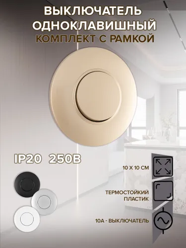 Выключатель клавишный круглый с рамкой