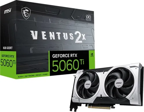 MSI Видеокарта Видеокарта MSI PCI-E 5.0 RTX 5060 TI 8G VENTUS 2X OC PLUS NVIDIA GeForce RTX 5060TI 8Gb 128bit GDDR7 2617/28000 HDMIx1 DPx3 HDCP Ret 8 ГБ (RTX 5060 TI 8G VENTUS 2X OC PL), LHR