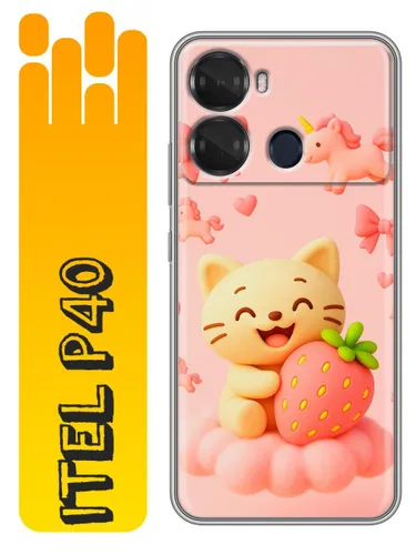 Чехол для Itel P40 с принтом котик для девочек на Ител Р40