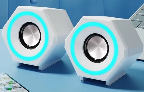 Компьютерные двойные колонки V38, USB, блютуз 5.0, , 3Вт, белый с подсветкой