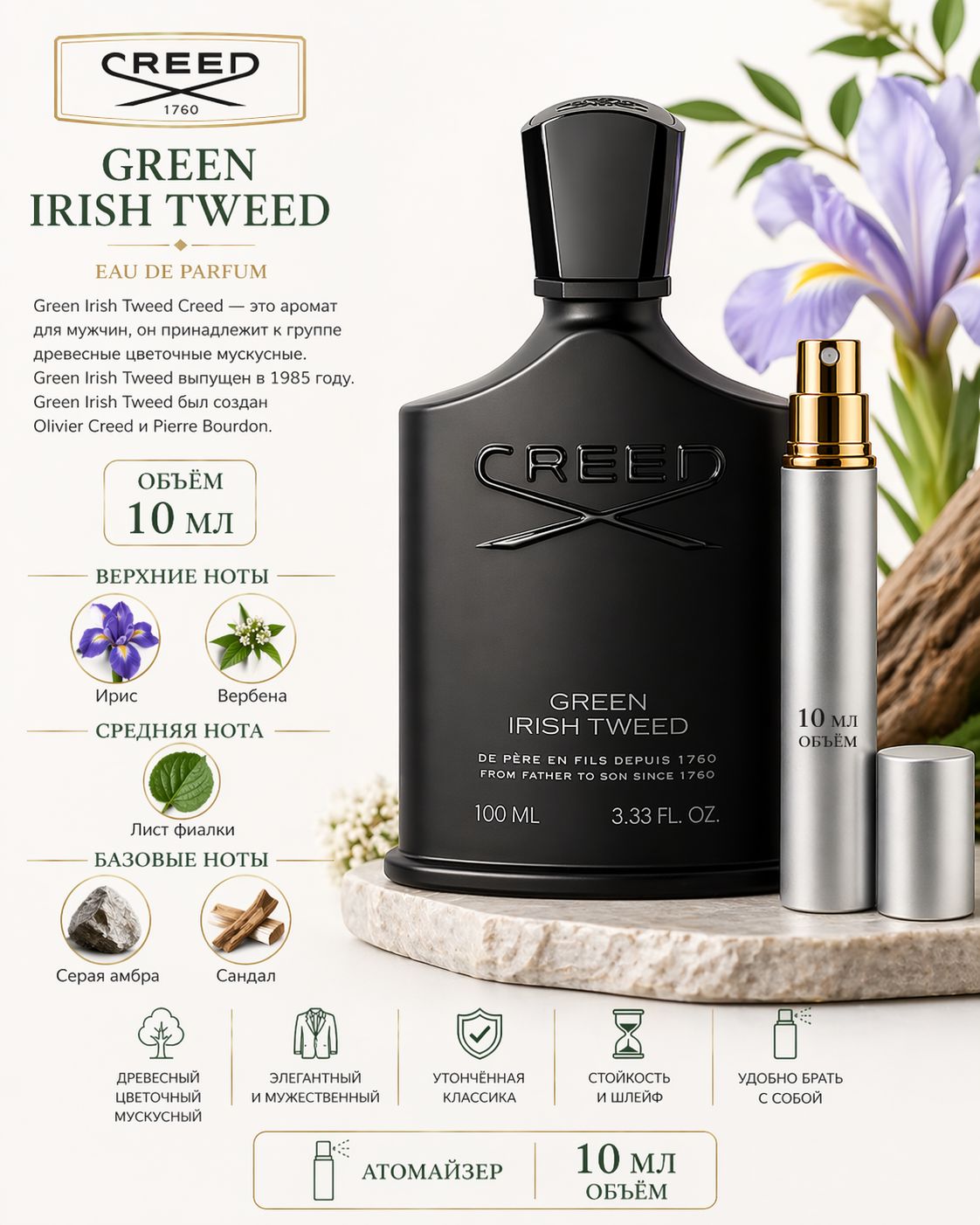 Creed Green Irish Tweed Парфюмированная вода для мужчин 10 мл Отливант купить