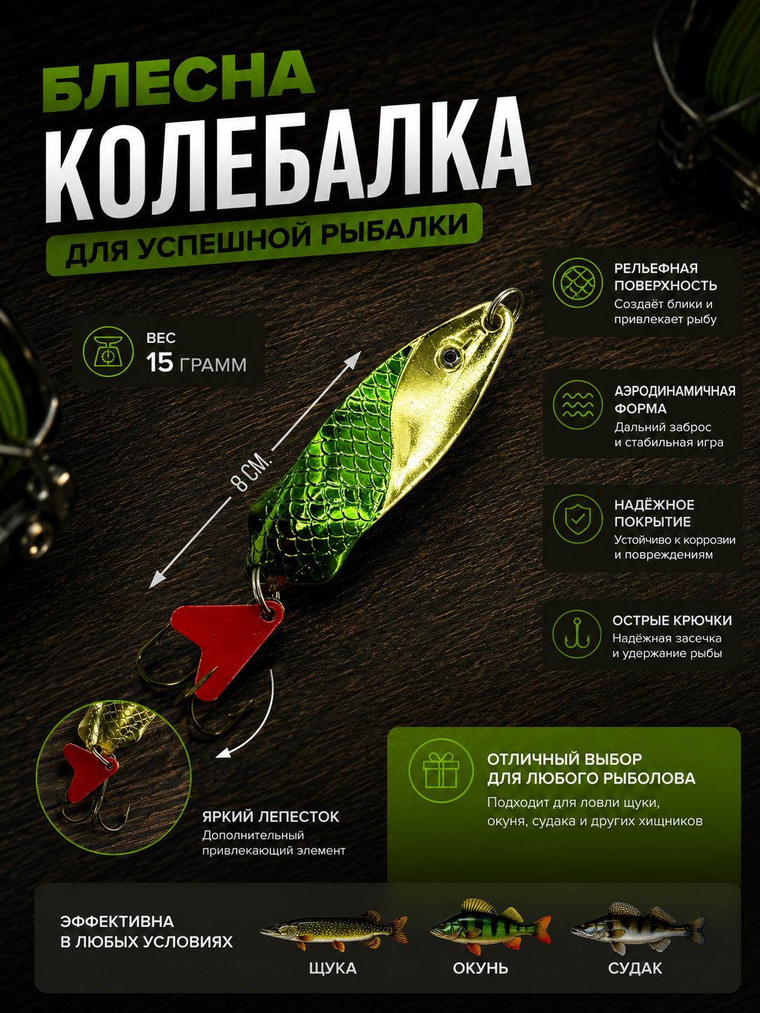 Блесна рыболовные, колебалка на щуку судака набор 5 шт.
