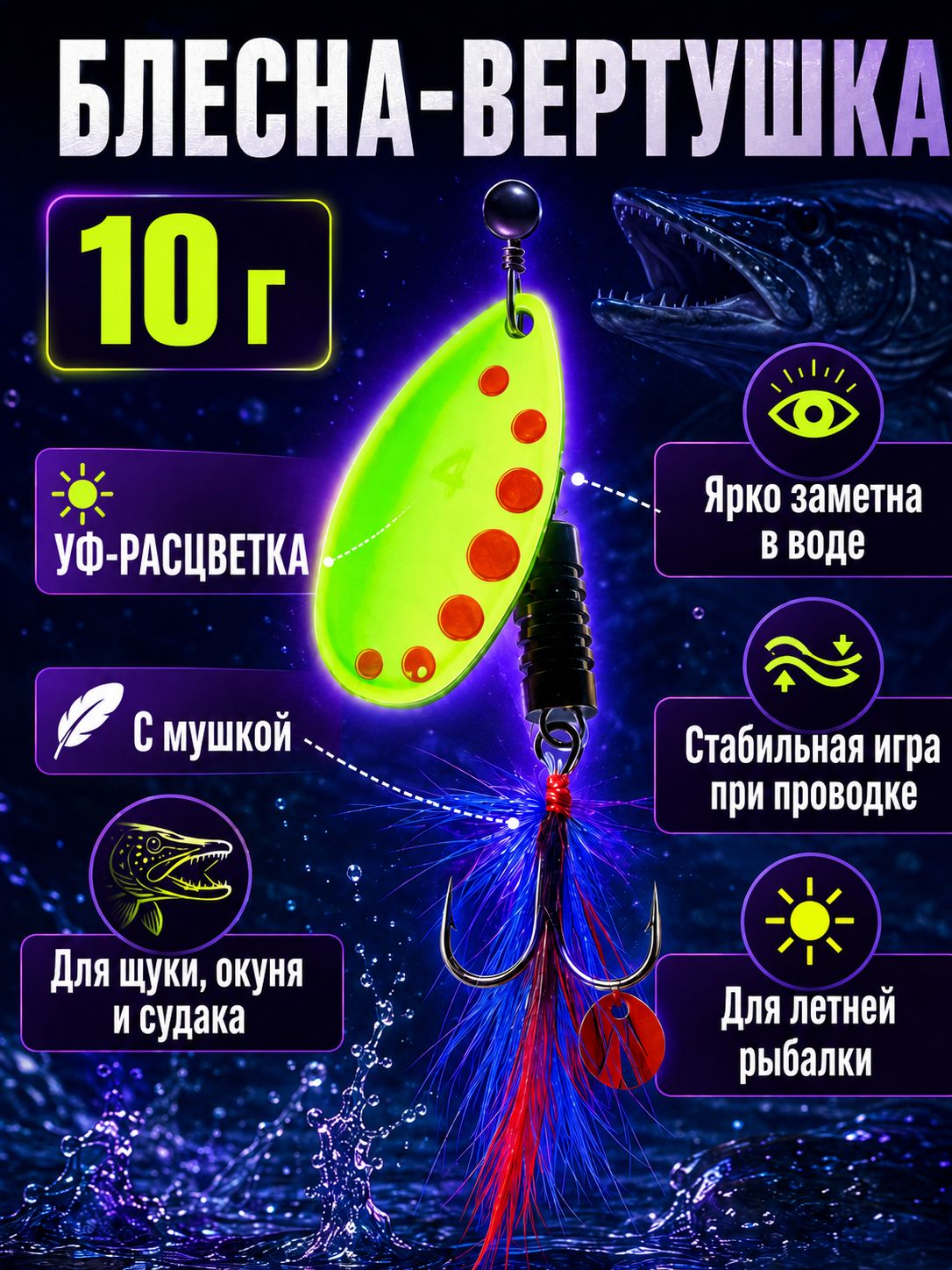 Блесна вертушка на щуку судака окуня 10 гр.