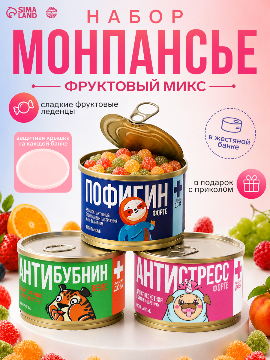 Монпансье набор сосательных конфет в банке, подарок с приколом