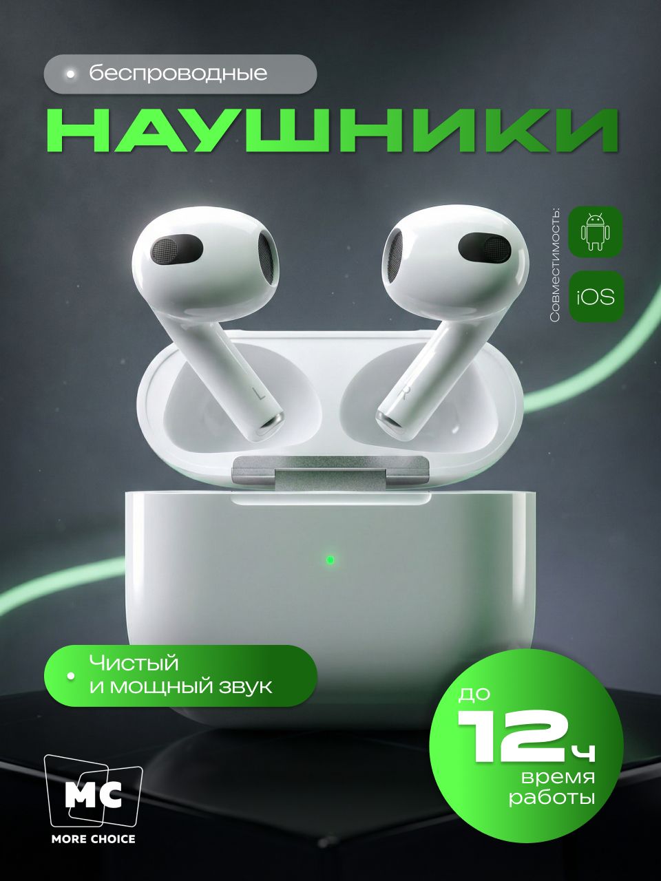 Наушники беспроводные с шумоподавлением на айфон и андройд