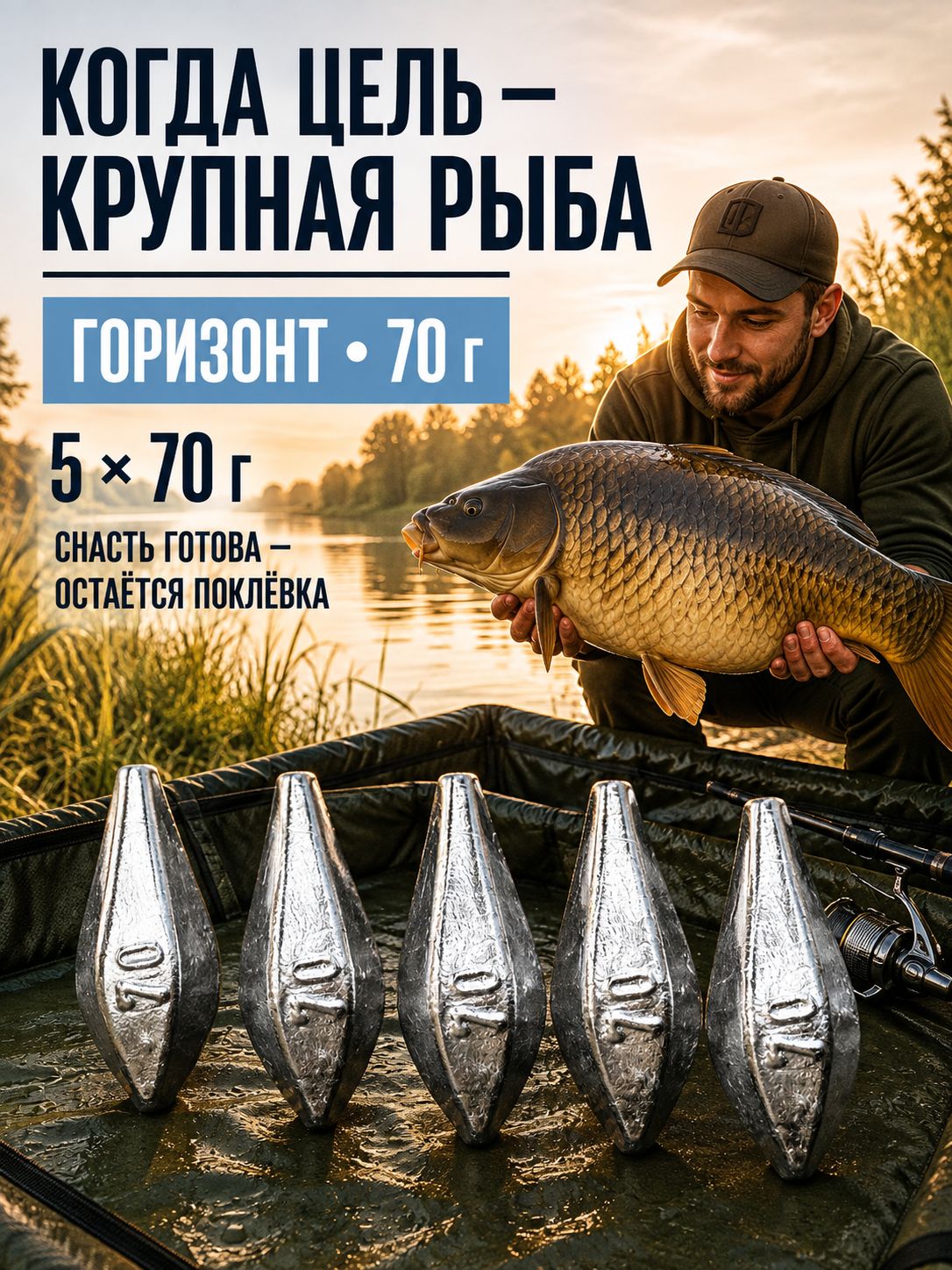 Грузило для рыбалки Горизонт 70 г скользящее, 5 шт., серебристое, для донной и карповой оснастки