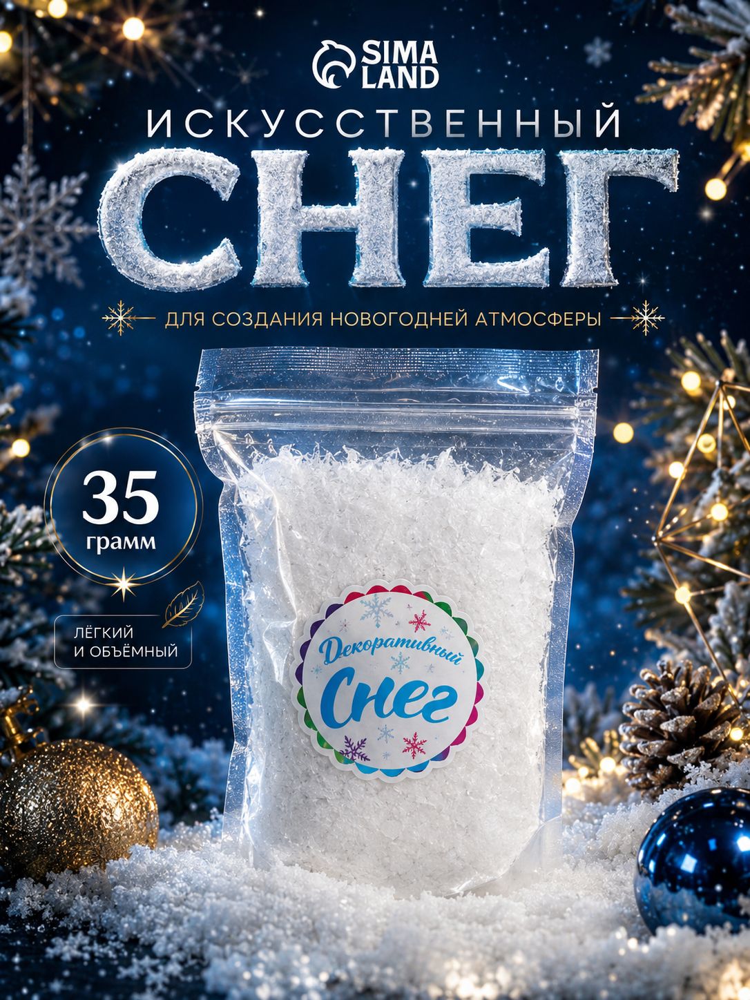 Снег искусственный / для декора "Мягкий", 35 г