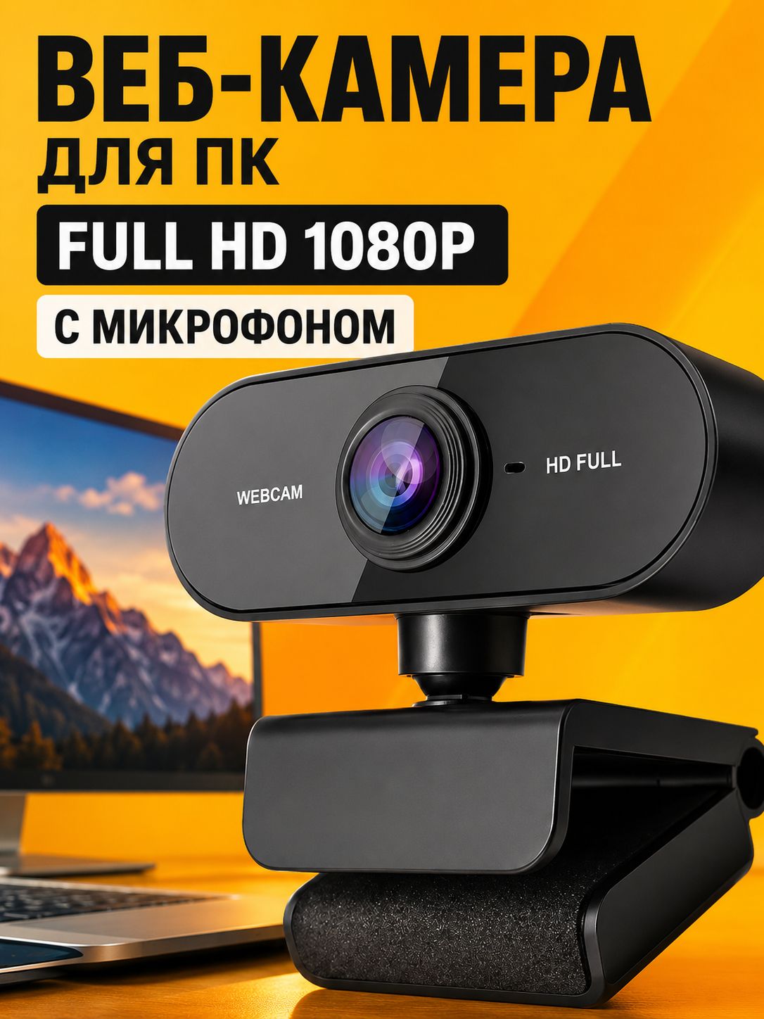 Веб-камера для компьютера и ПК Full HD 1080P с микрофоном, USB камера для ноутбук